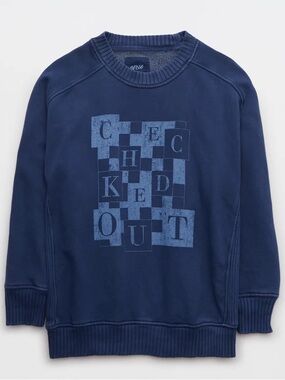 Aerie Crew neck oversized Sweatshirt checked out size XS oversized blue